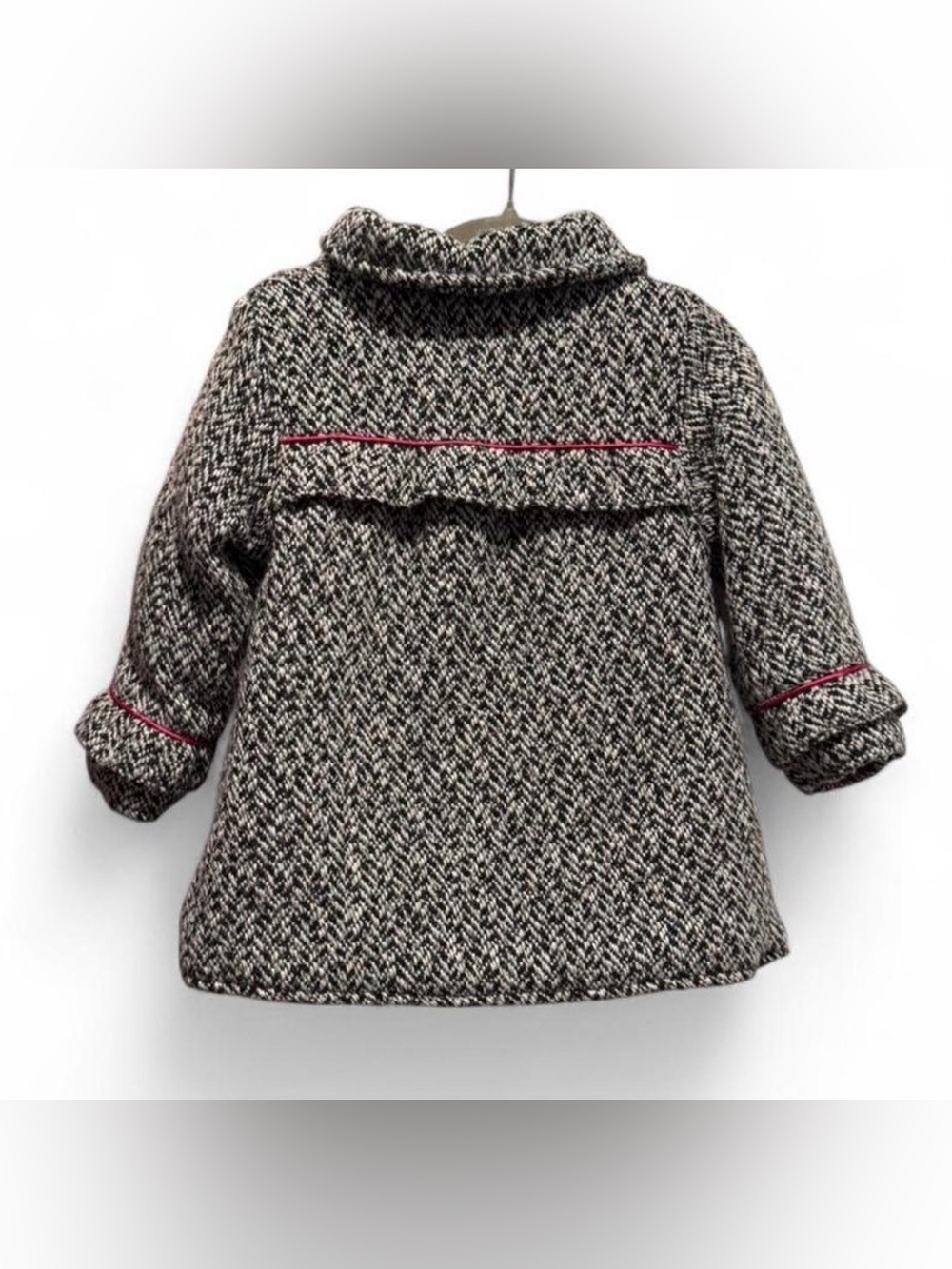 Girls' Herringbone Double-Breasted Peacoat with Pink Trim - Picture 6 of 6